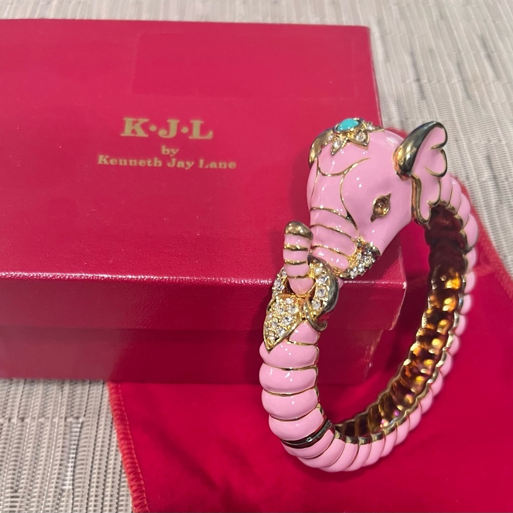 Kenneth Jay Lane Pink and Gold Elephant Bangle